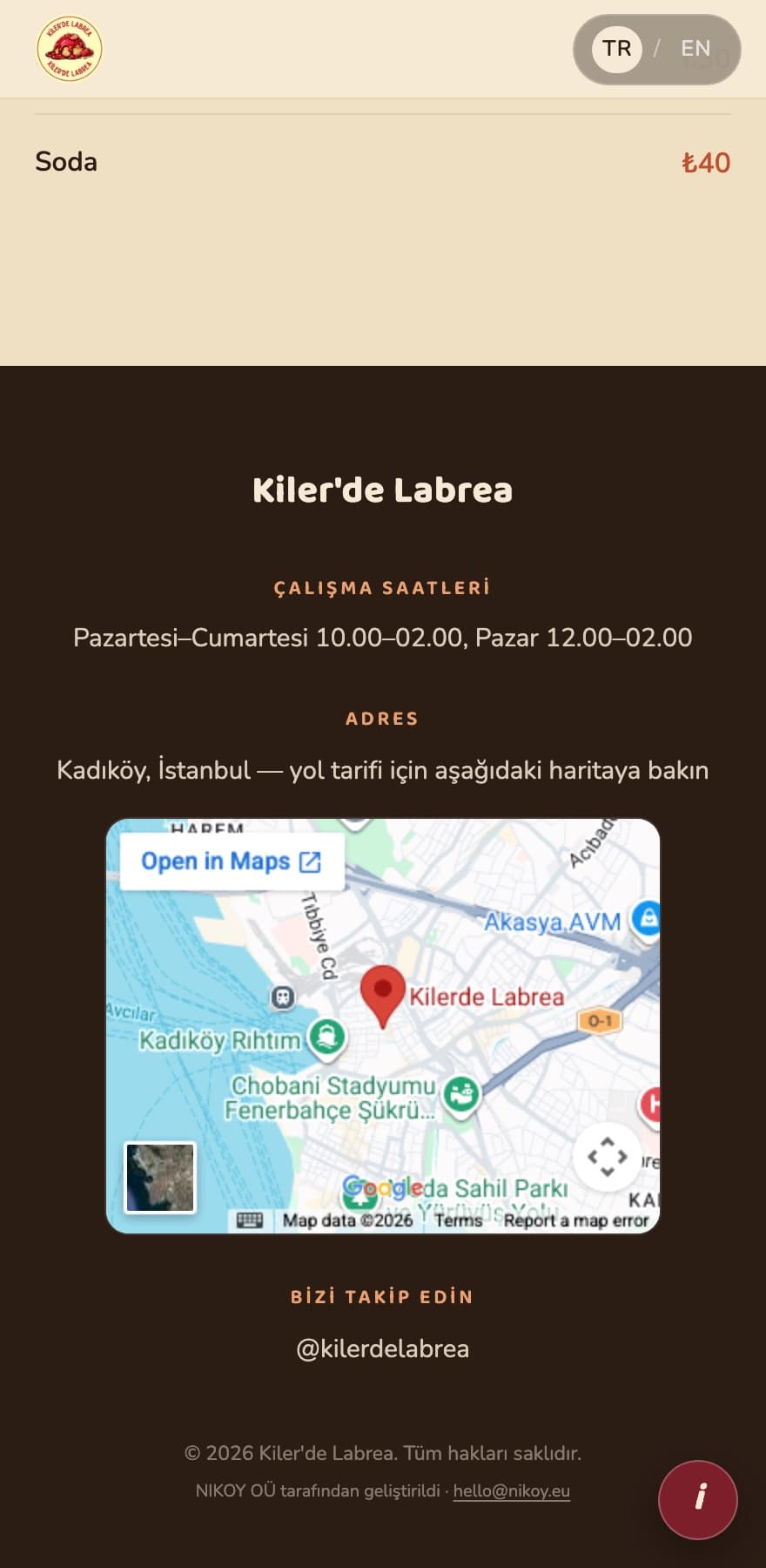 Hours, address and a live map to the door.